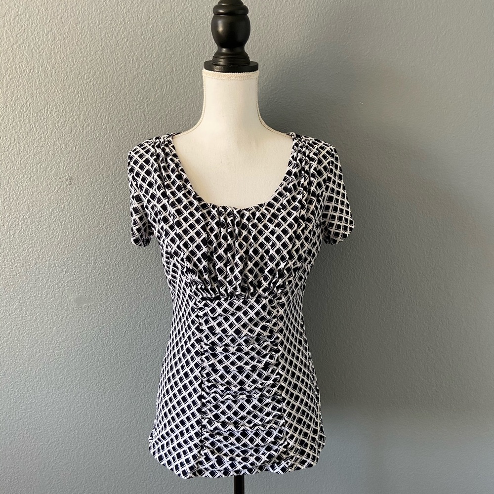 Alfani Ruched Blouse Navy Blue/White - size M
